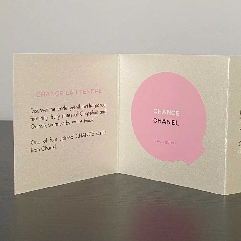 Chanel Chance Eau Tendre and Chance Eau Fraiche blotter single use samples